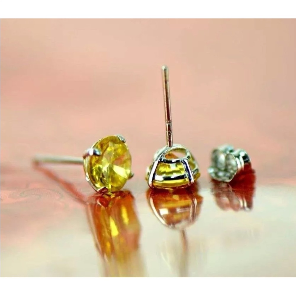 14K Solid Gold 5mm CZ Yellow Stud Earrings